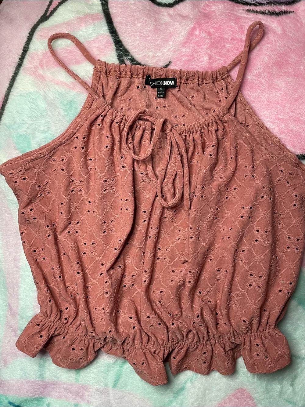 Fashion Nova Rose Eyelet Halter Crop Top